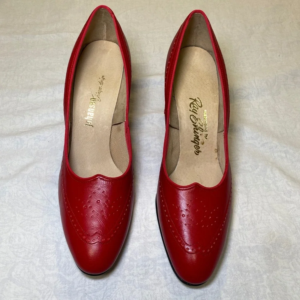 Vintage Johansen Ray Shinger Red Leather Pumps Women's Size 9 Narrow USA
